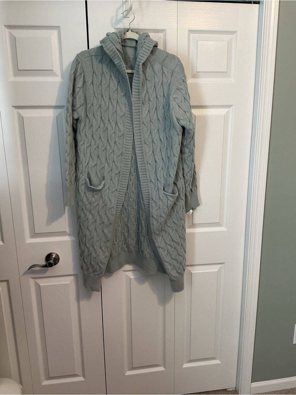 Cozy Cable Knit Open Cardigan in Light Sage